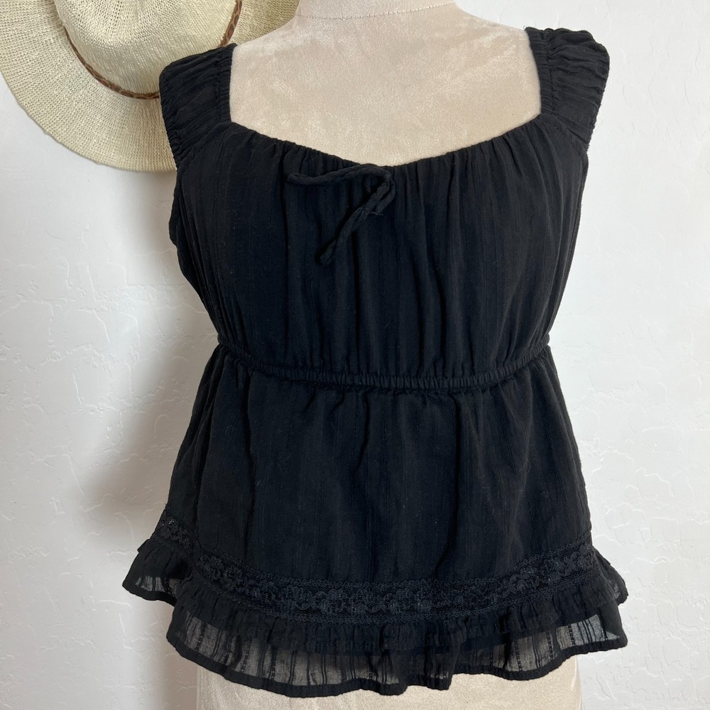 RSQ black cotton lace babydoll top M dark whimsy goth grunge romantic Y2K boho